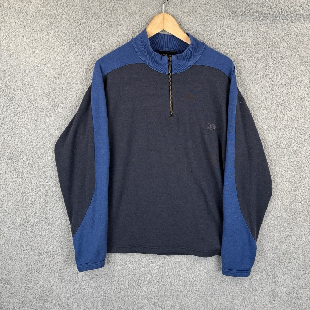 Icebreaker Sport 320 Pure Merino Wool Sweater Mens XL Blue Navy 1/4 Zip Pullover